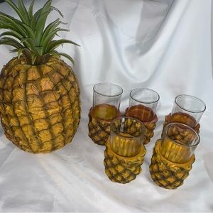 vintage MID CENTURY MODERN Evers PINEAPPLE ice bucket 5 rum punch glasses